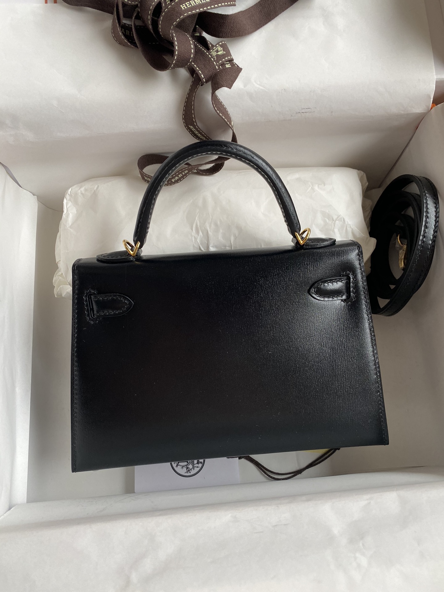 Hermes Kelly Mini II Bag 19CM In Black Box Leather